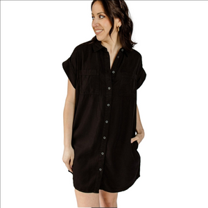 NWT SILVER JEANS Black 100% Lyocell cuffed sleeves button down shirt dre…